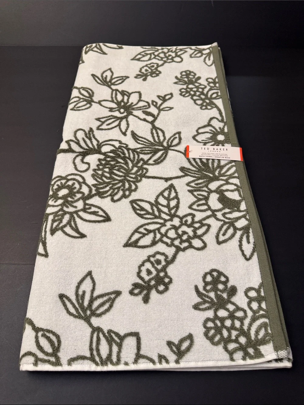 8pc TED BAKER London 100% Cotton Bath Towel Set - Quick Dry - Olive Green/White